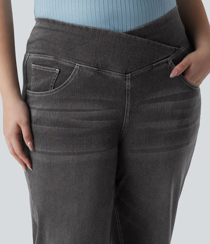 Halara Flex™ Crossover High Waisted Tummy Control Casual Straight Leg Plus Size Jeans with Pockets