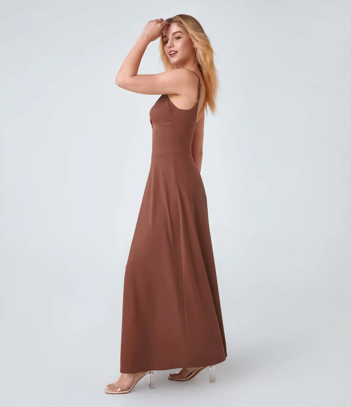 U Back Flare Flowy Maxi Slip Dress