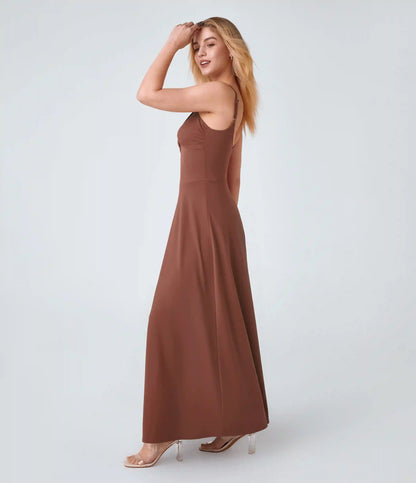 U Back Flare Flowy Maxi Slip Dress