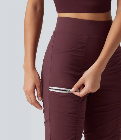 High-waisted Ruched Quick Dry Running Slim Pants with Pockets