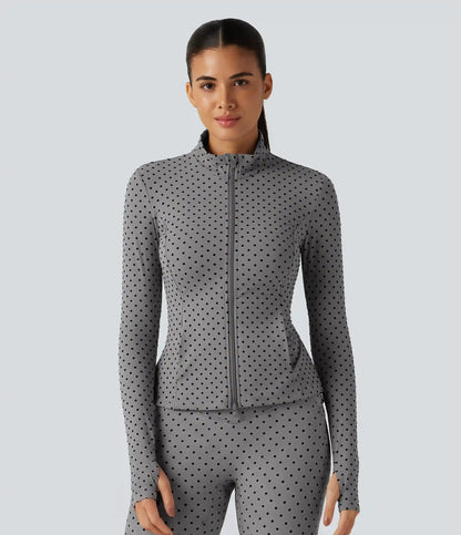 Halara UltraSculpt™ Stand Collar Long Sleeve Thumb Hole Pleated Polka Dot Yoga Jacket with Pockets