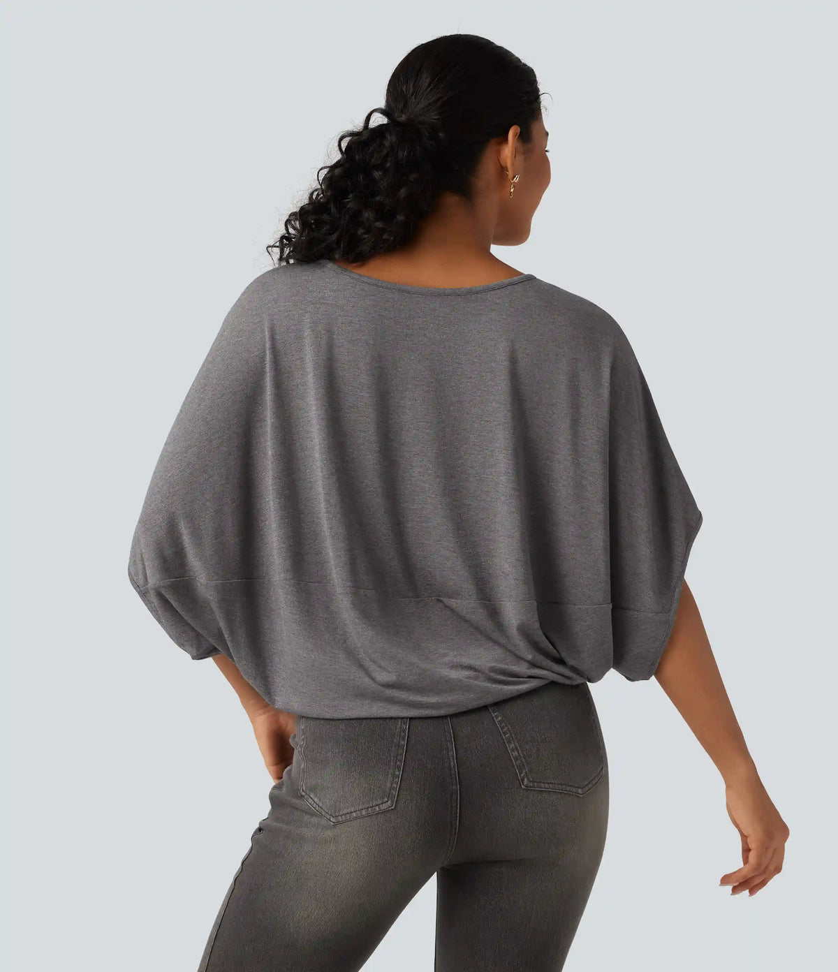 Round Neck Batwing Sleeve Relaxed Casual Top