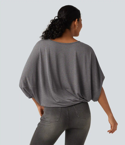 Round Neck Batwing Sleeve Relaxed Casual Top