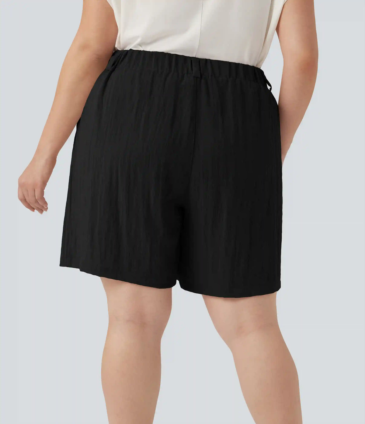 High Waisted Linen-Feel Casual Plus Size Bermuda Shorts with Pockets