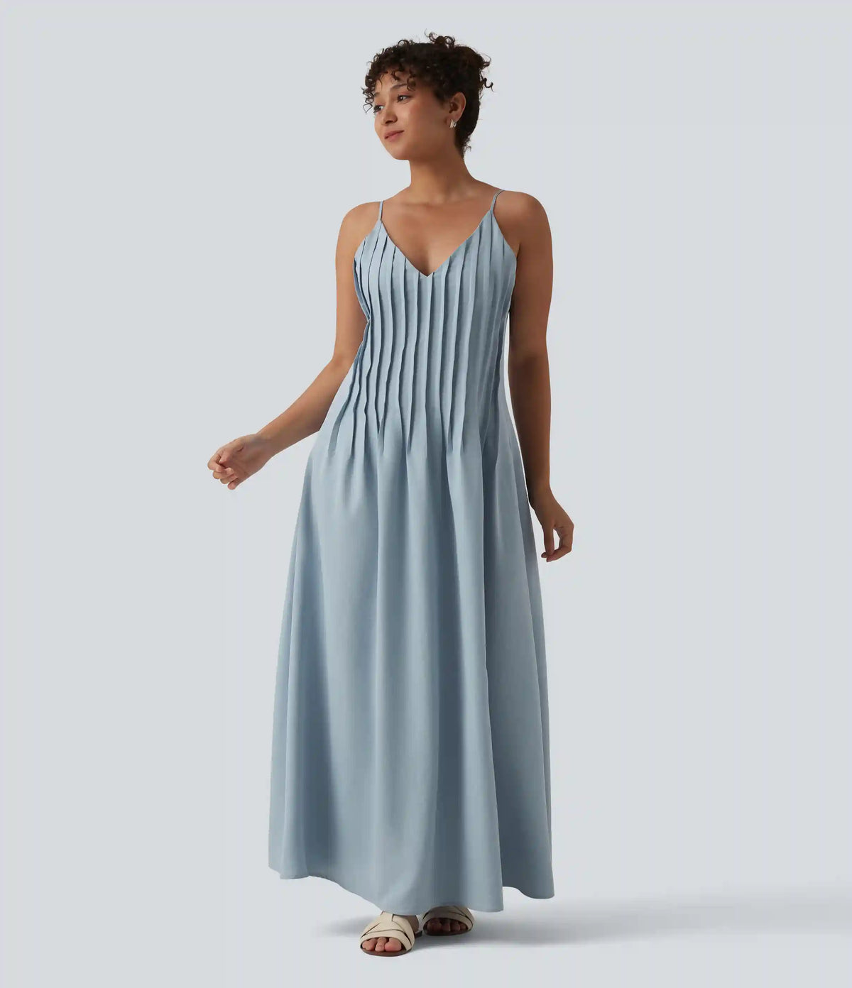 V Neck Maxi Slip Dress with Pockets