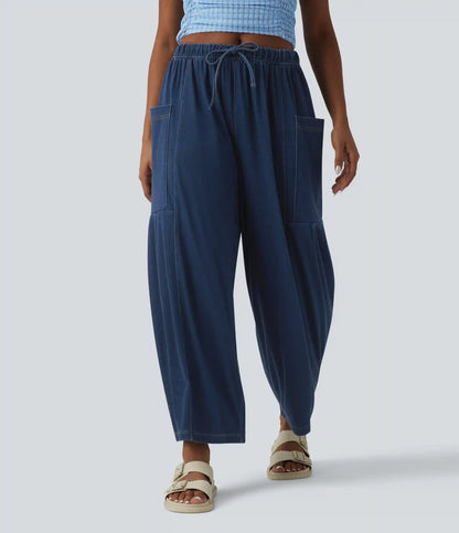Halara Flex™ Mid Rise Drawstring Wide Leg Draped Lyocell Casual Jeans with Pockets
