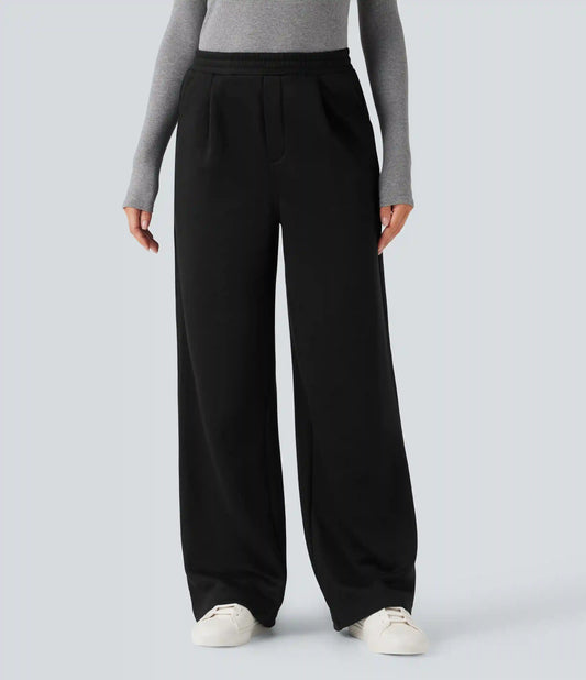 High Waisted Straight Leg Fleece Work Pants with Pockets