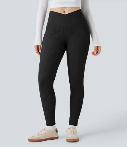 PuffFlex Crossover High Waisted Casual Quilted Joggers with Pockets