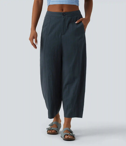 Mid Rise Casual Barrel Leg Baggy Pants with Pockets