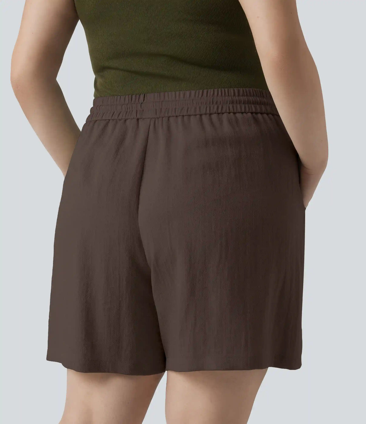 High Waisted Drawstring Casual Linen-Feel Plus Size Shorts with Pockets
