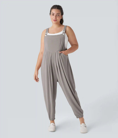 Pockets Waffle Casual Plus Size Jogger Overalls