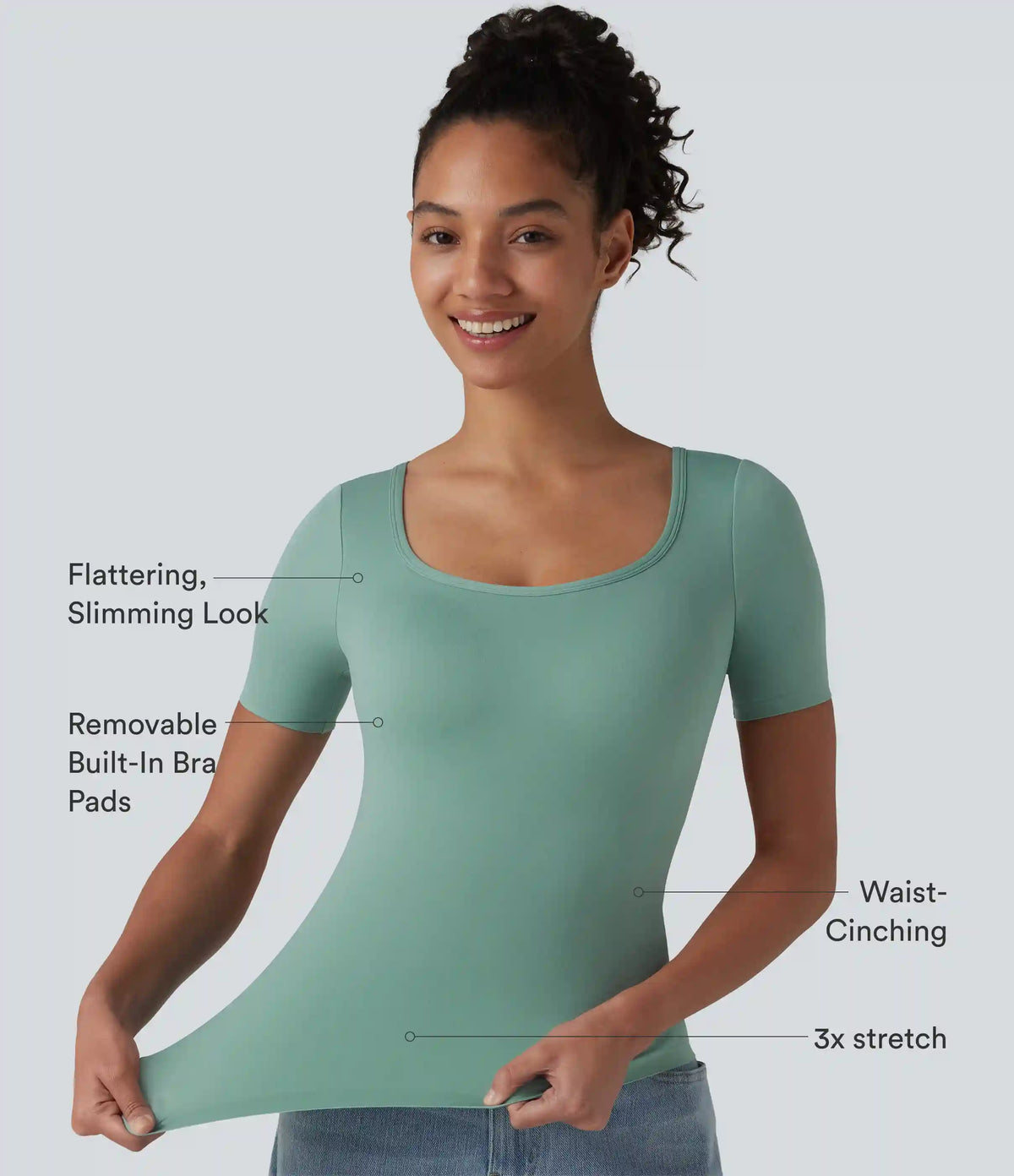 Scoop Neck Short Sleeve Built-in Bra Casual T-Shirt B-E Cups