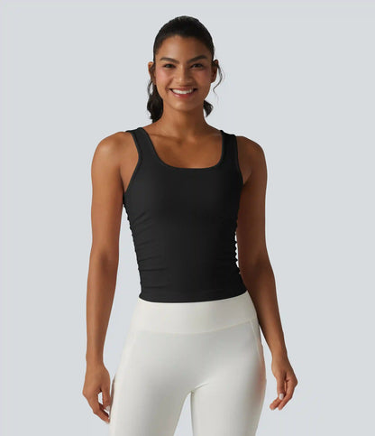 OneForm Seamless Flow Square Neck Ruched Yoga Tank Top