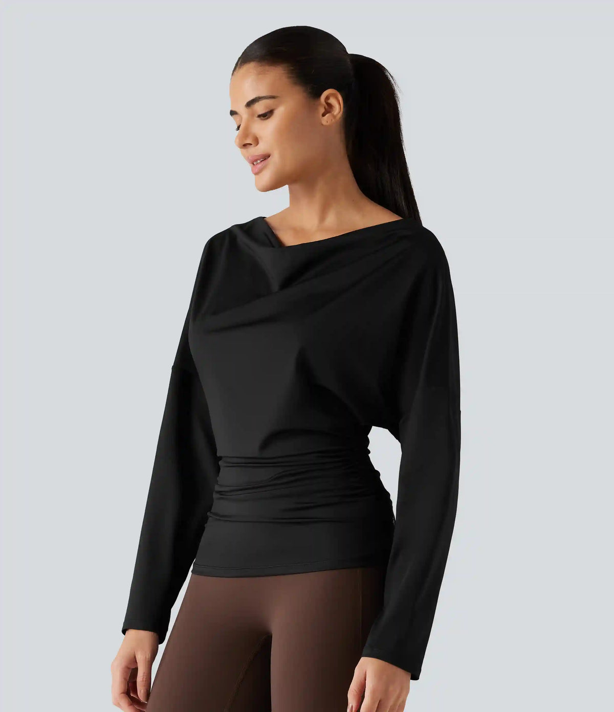 Cowl Neck Long Sleeve Cut Out Back Yoga Sports Top