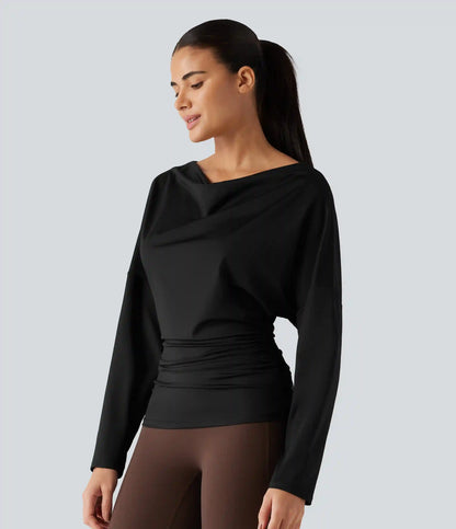 Cowl Neck Long Sleeve Cut Out Back Yoga Sports Top
