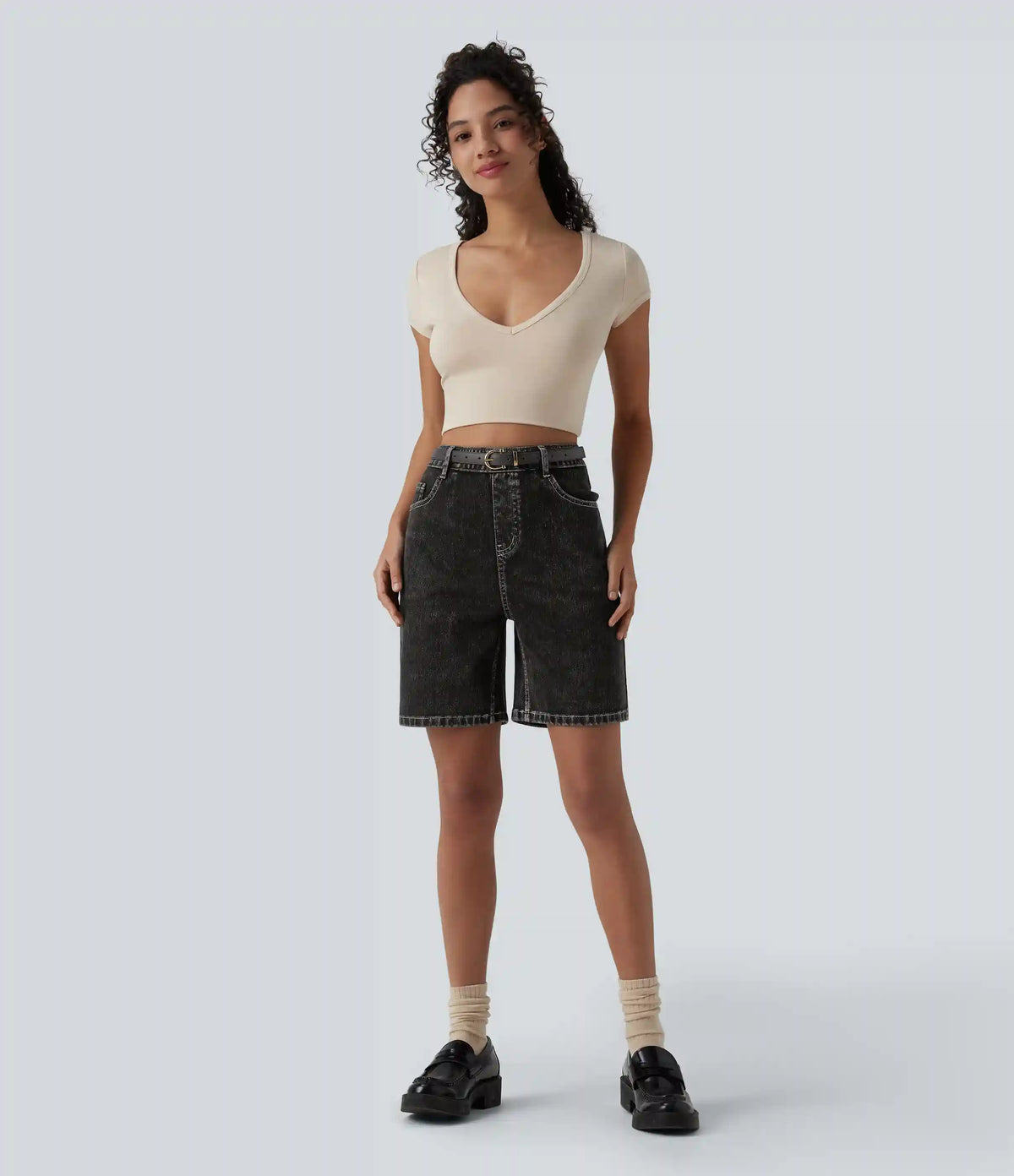 Halara Flex™ High Waisted Denim Casual Bermuda Shorts 7'' with Pockets