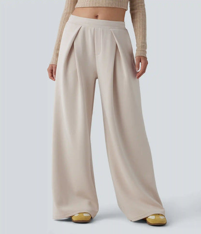 SpacerTek™ Mid Rise Drawstring Crossover Casual Baggy Pants with Pockets