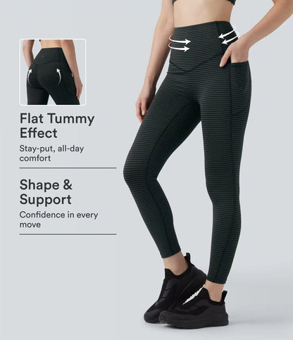 High Waisted Tummy Control Stripe Yoga Leggings with Pockets
