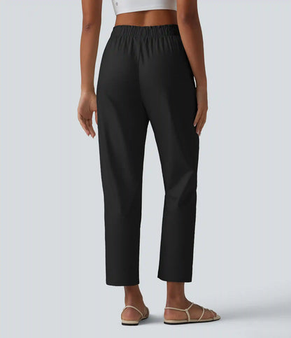 High Waisted Tapered Casual Cotton Linen Pants with Pockets