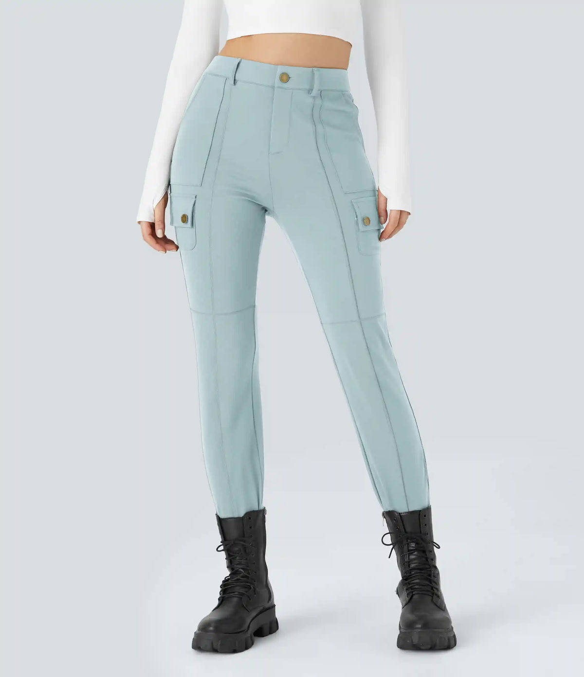 DayStretch High Waisted Zipper Pockets Solid Skinny Cargo Pants