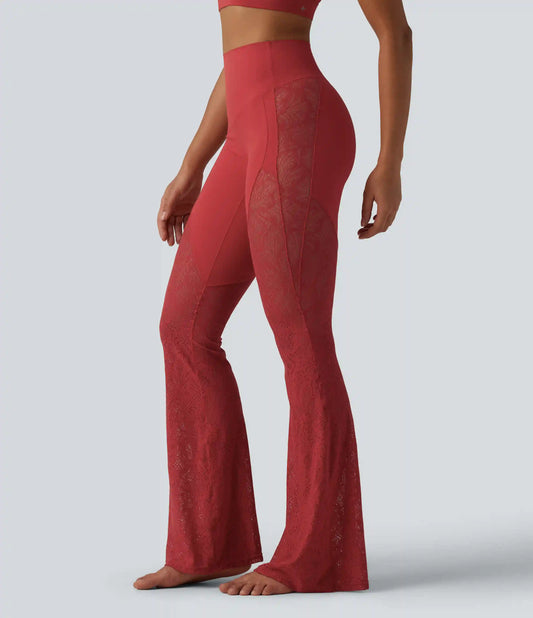 Halara UltraSculpt™ High Waisted Tummy Control Contrast Lace Yoga Flare Leggings with Pocket