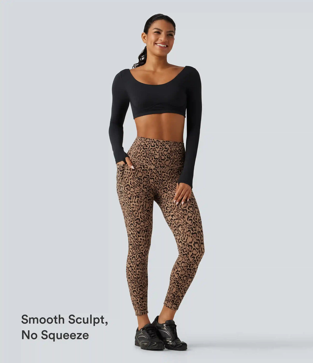 Halara UltraSculpt™ Leopard Print High Waisted Tummy Control Fleece Workout Leggings with Pockets