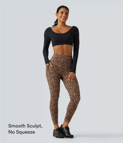 Halara UltraSculpt™ Leopard Print High Waisted Tummy Control Fleece Workout Leggings with Pockets