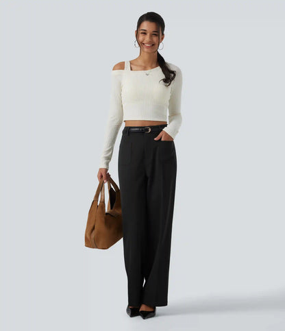 High Waisted Straight Leg Work Pants with Pockets