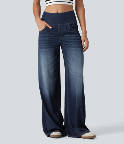 Halara Flex™ Mid Rise Draped Lyocell Washed Casual Baggy Wide Leg Jeans with Pockets