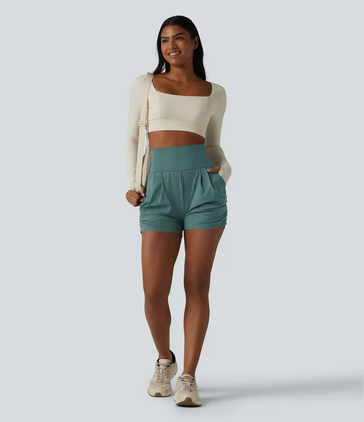 SoftlyZero™ Airy High Waisted Ruched InstantCool Yoga Shorts 3'' with Pockets