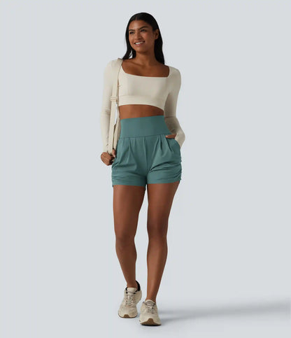 SoftlyZero™ Airy High Waisted Ruched InstantCool Yoga Shorts 3'' with Pockets