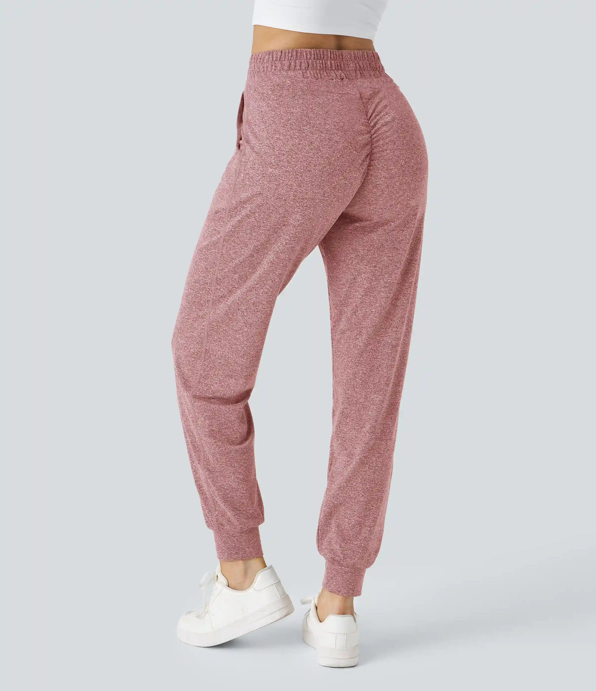 High Waisted Drawstring Pocket Ruched Yoga Joggers with Pockets