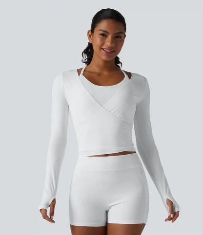 Long Sleeve Crossover Tie InstantCool Yoga Top-UPF50+