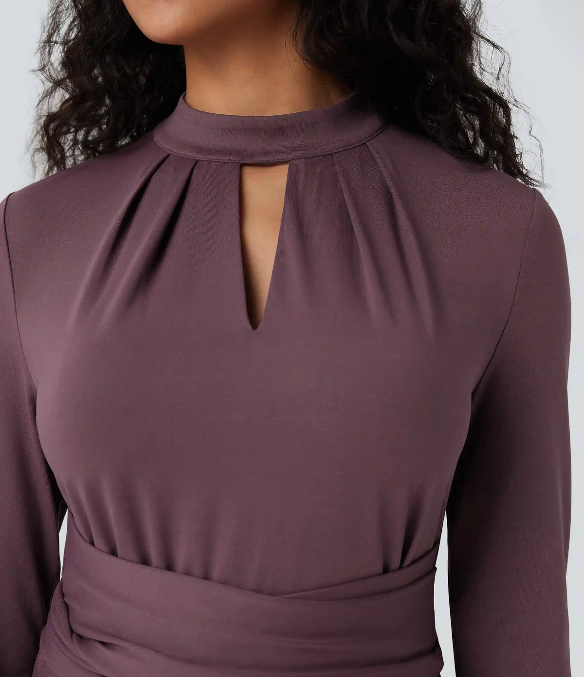 Cut Out Long Sleeve Tie Back Midi Work Dress with Pockets