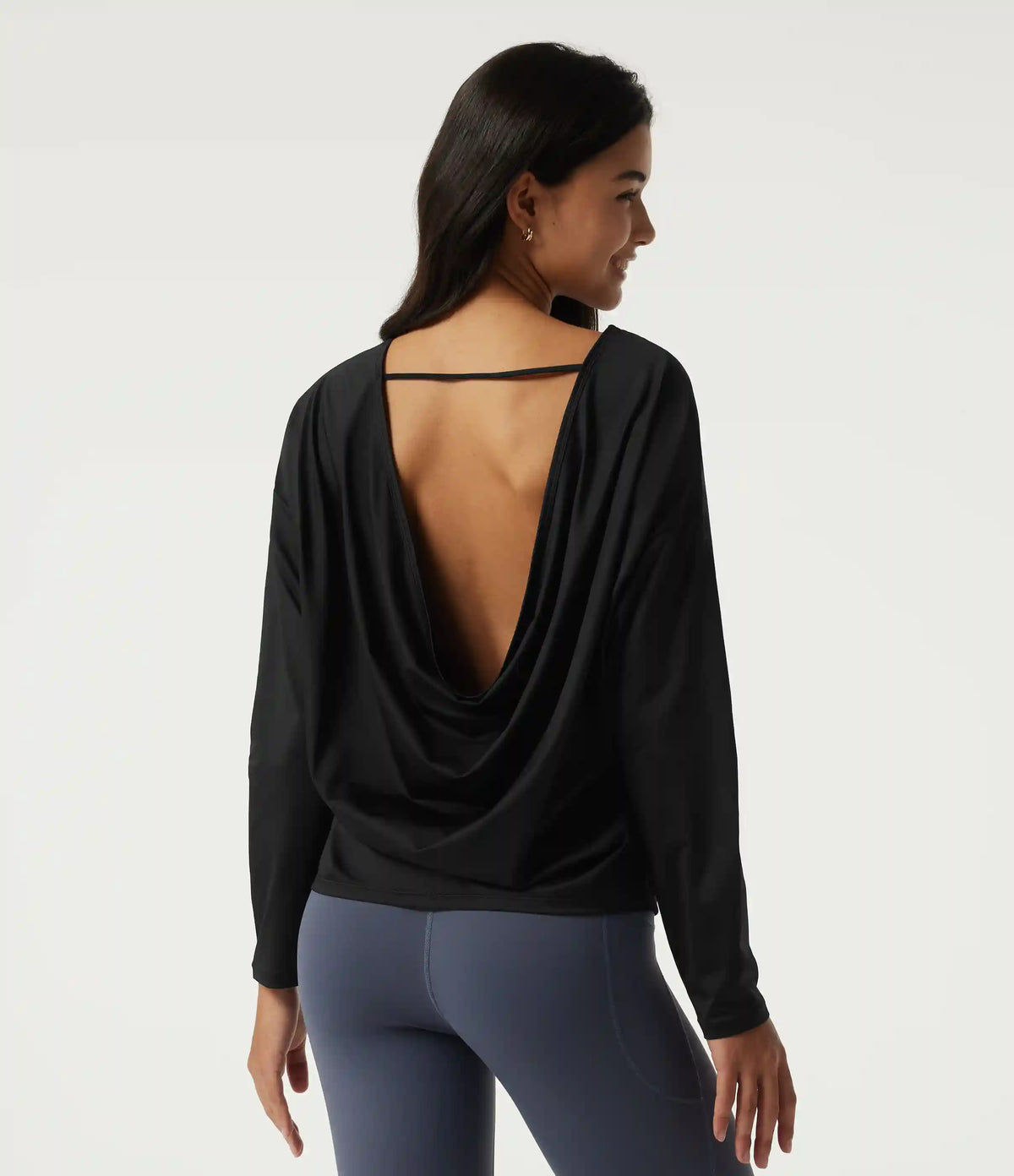 Scoop Neck Long Sleeve Cut Out Back Yoga Sports Top