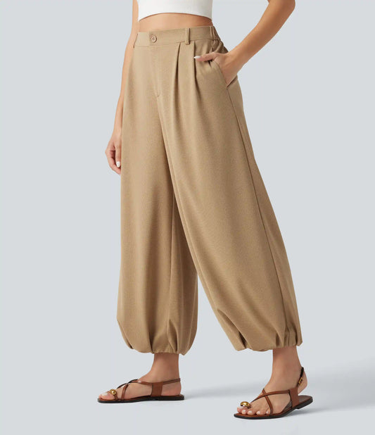 High Waisted Waffle Casual Balloon Joggers with Pockets