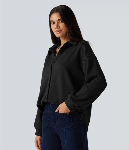 Collared Long Sleeve Geometric Print Casual Jacket