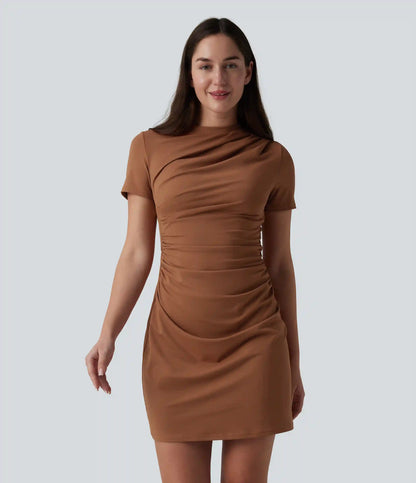 Round Neck Short Sleeve A-Line Casual Mini Dress