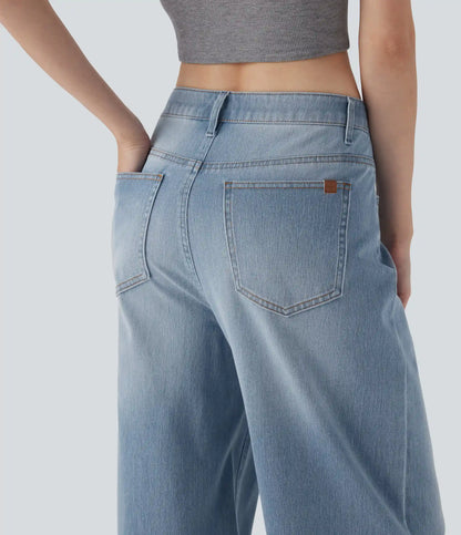 Halara Flex™ Mid Rise Washed Casual Baggy Jeans with Pockets