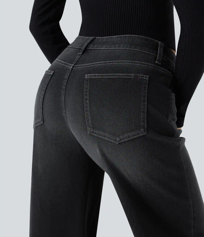 Halara Flex™ Low Rise Zipper Pockets Washed Baggy Wide Leg Casual Jeans