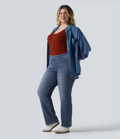 Halara Flex™ High Waisted Pockets Straight Leg Washed Casual Plus Size Jeans