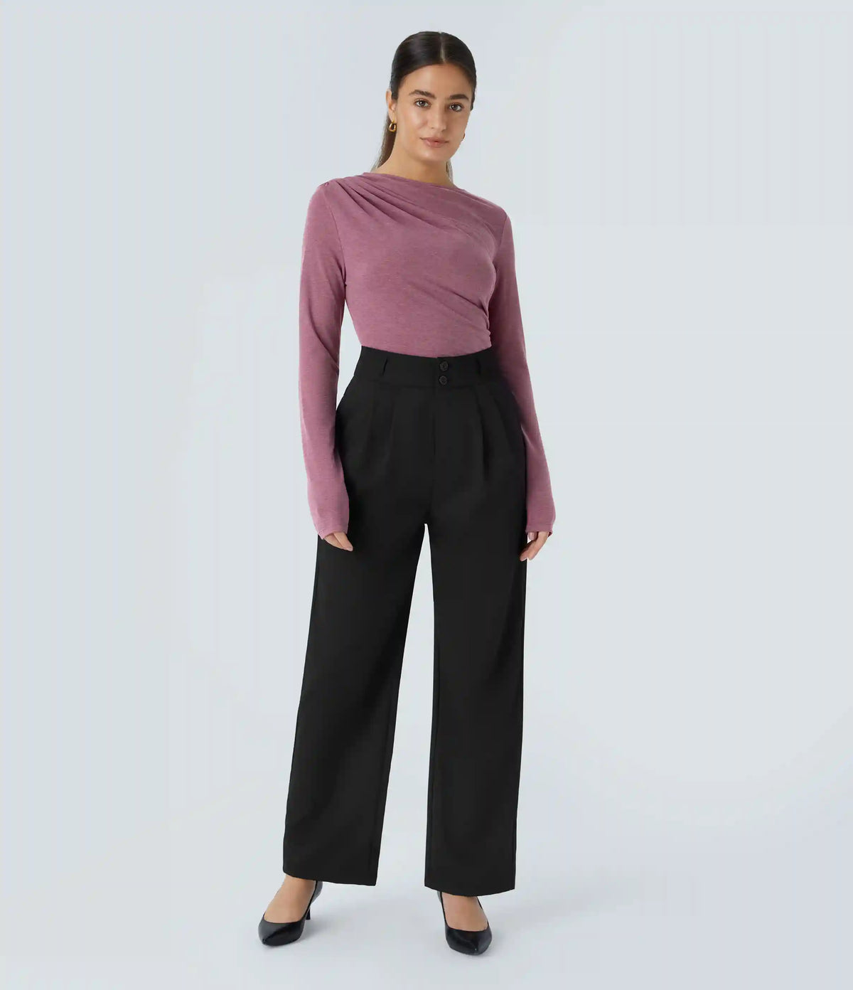 Long Sleeve Asymmetric Ruched Work Top