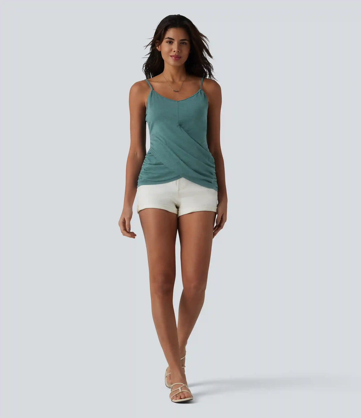 Adjustable Straps Ruched Crossover Hem Casual Heathered Tank Top
