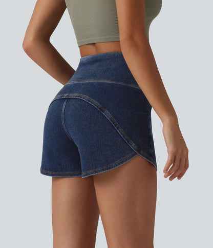 Halara Flex™ High Waisted Tummy Control Curved Hem Skinny Denim Casual Shorts with Pockets