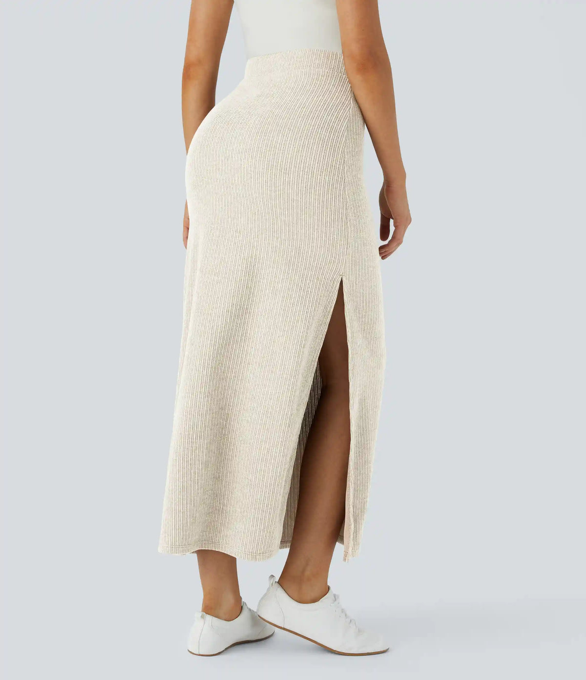 Ribbed High Waisted Hem A Line Maxi Casual Skirt