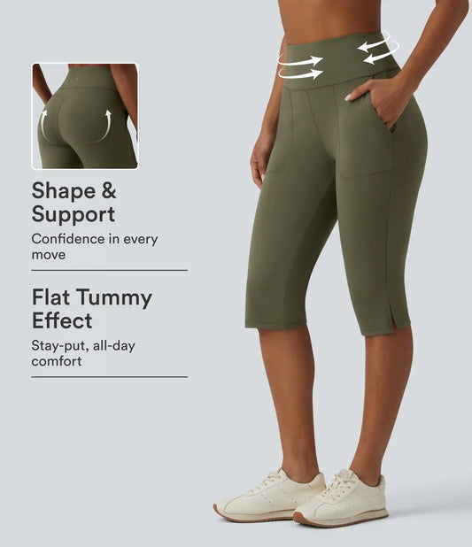 Halara UltraSculpt™ High Waisted Tummy Control Split Hem Pedal Pusher Slim Yoga Leggings with Pockets