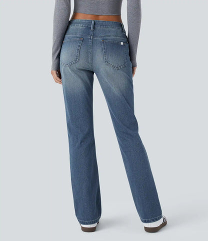 Halara Flex™ Low Rise Zipper Pockets Washed Casual Bootcut Jeans