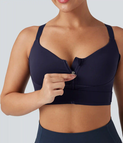 SpeedWave™ Medium Support Push Up Zipper Adjustable Buckle Quick Dry Running Sports Bra