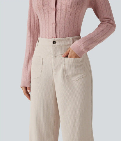 Mid Rise Straight Leg Corduroy Casual Pants with Pockets