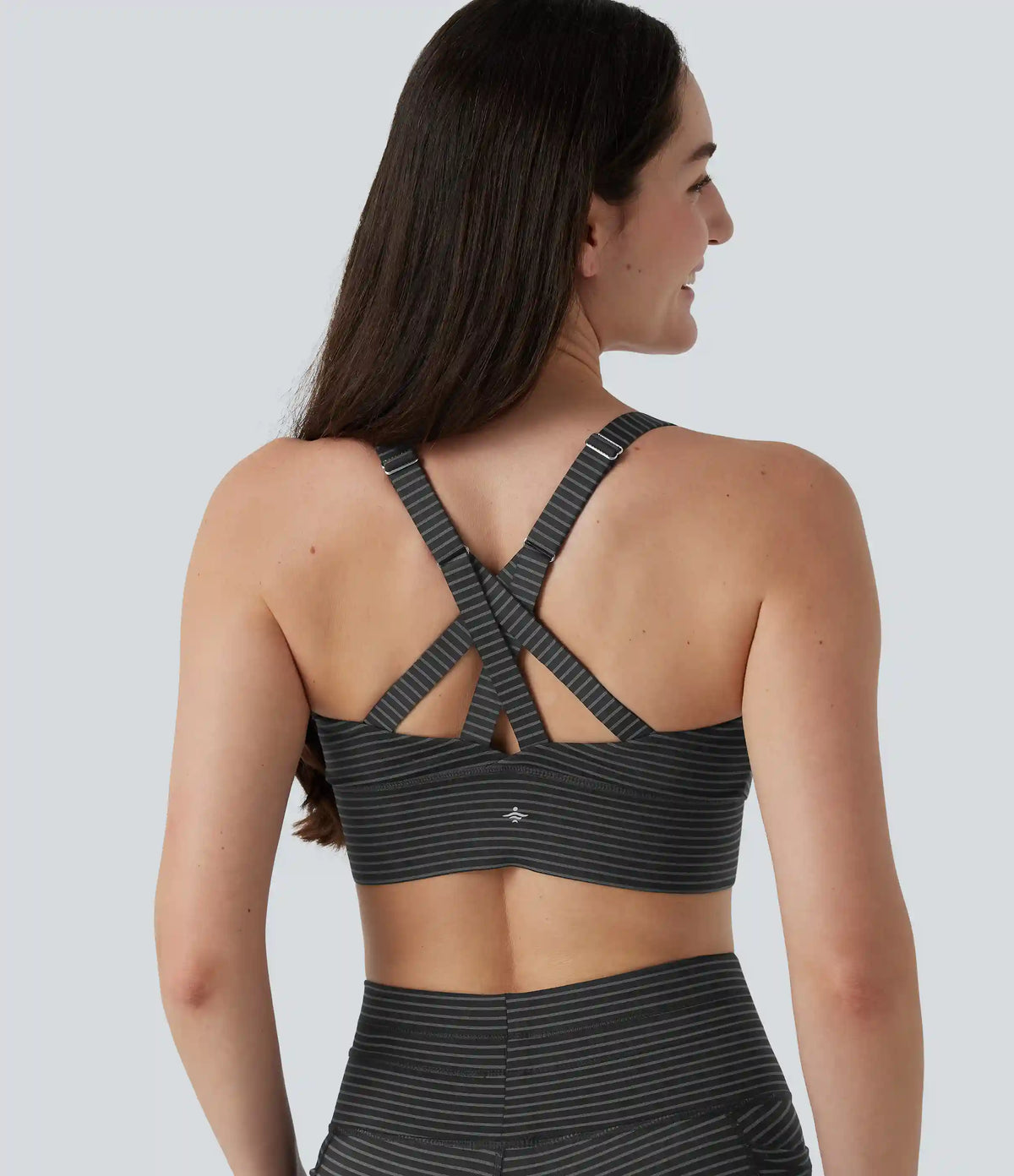 Medium Support Push Up Zipper Adjustable Built-in Bra Buckle Striped Running Sports Bra